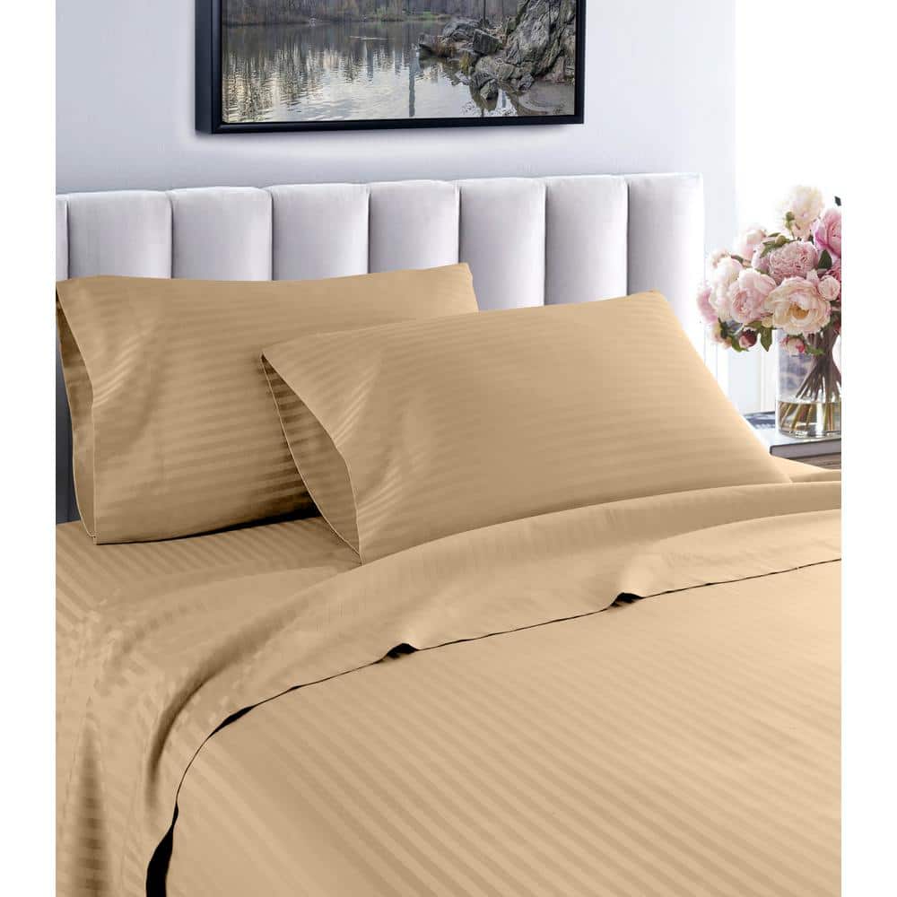 Fresh Home 3-Piece Taupe Striped 100% Cotton Twin Deep Pocket Sheet Set