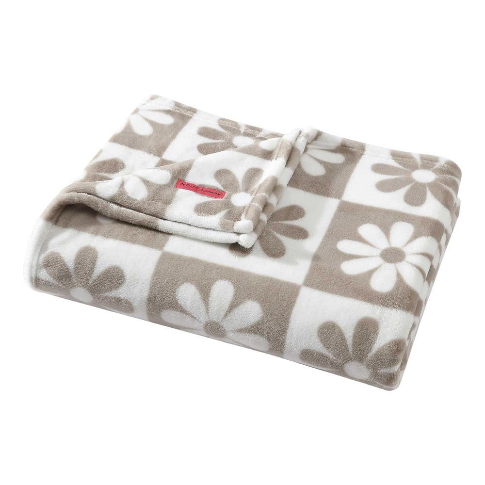 Twin Beige and White Fleece Reversible Blanket