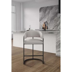 Augusta Modern 26.8 in. Light Gray Metal Counter Stool with Faux Leather Upholstered Seat