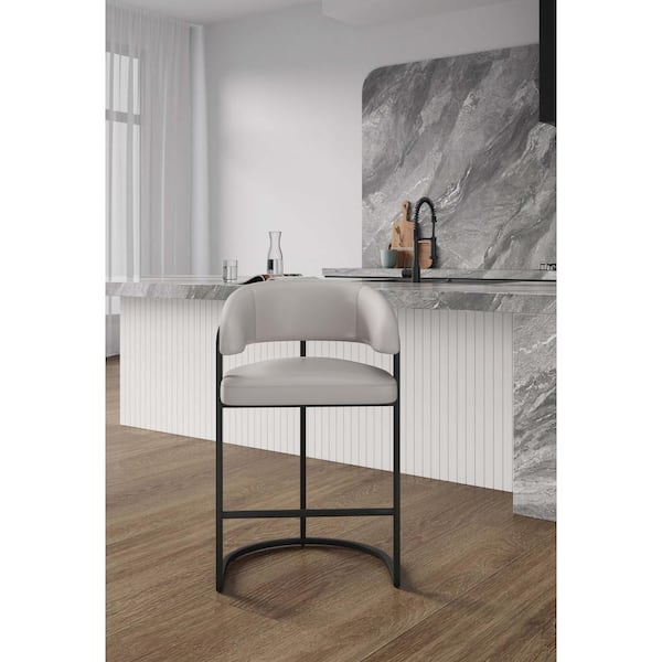 Manhattan Comfort Augusta 26.8 in. Modern Light Gray Metal Counter Stool with Faux Leather Upholstered Seat