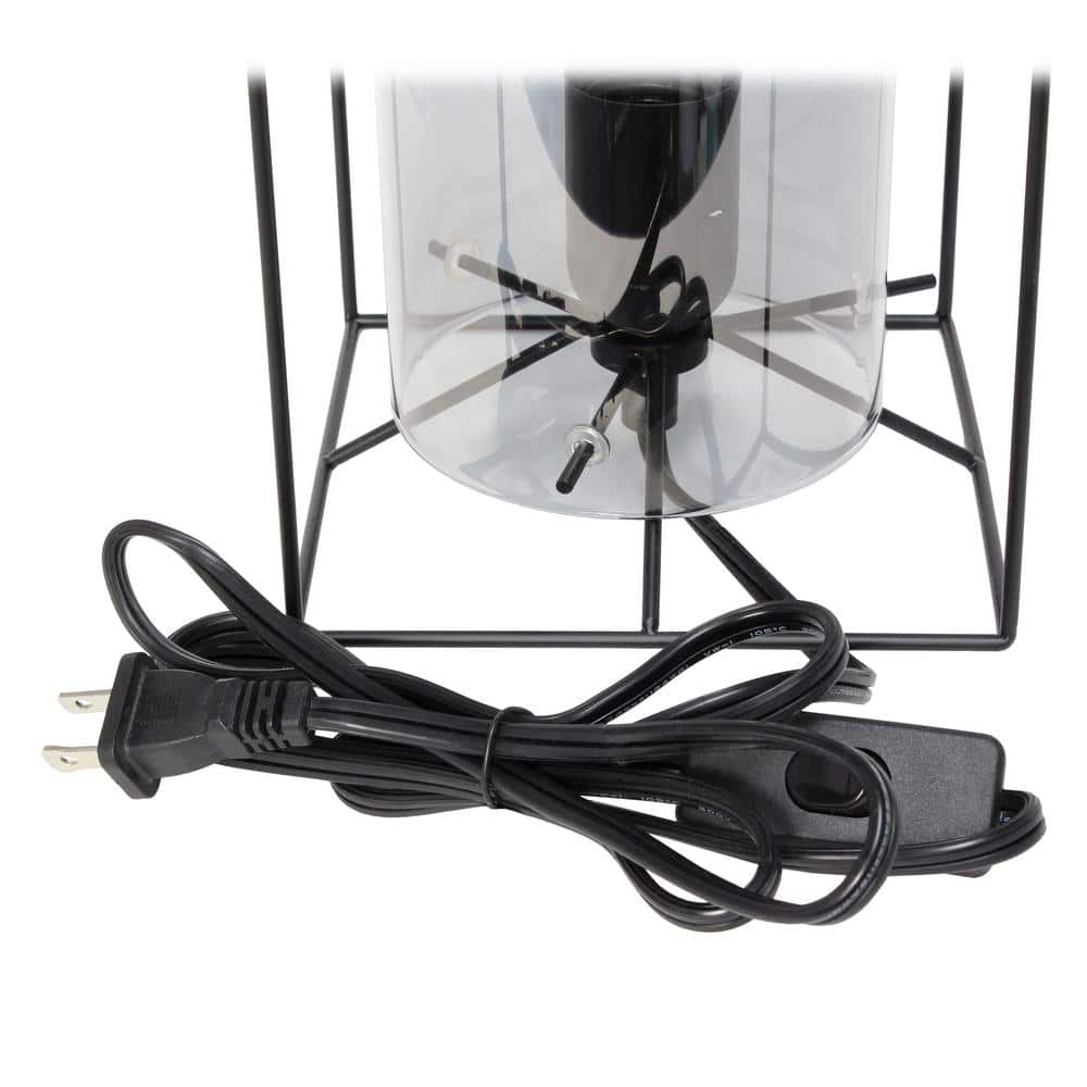 Sleek Edison-Inspired Black Metal and Smokey Glass Table Lamp