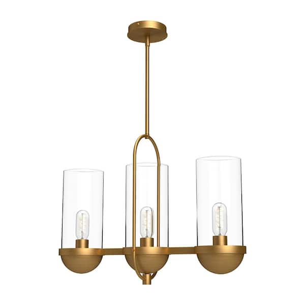 ALORA MOOD Cyrus 24 in. 3 Light 60-Watt Aged Gold/Clear Glass Pendant Light