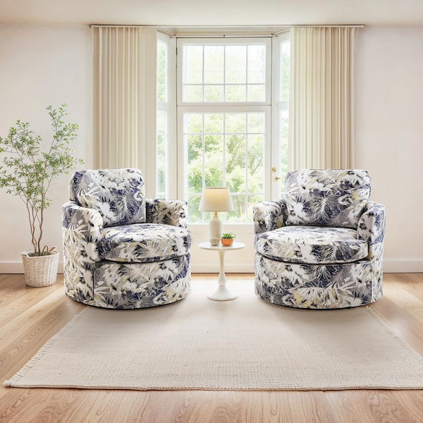 OrangeOne Blue Floral Fabric Upholstered 360° Swivel Accent Chair