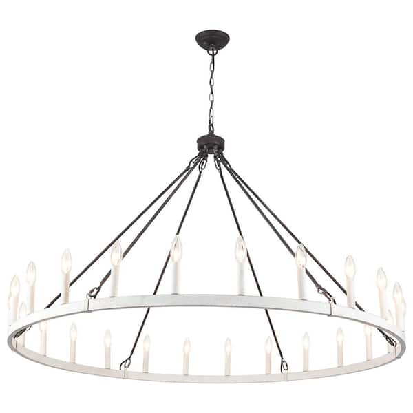 24-Light Vintage Black/Vintage White Classic Wagon Wheel Chandelier for Living Room Dinning Room with No Bulbs Included