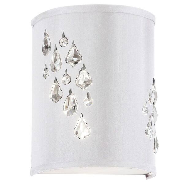 Radionic Hi Tech Rhiannon 2-Light Polished Chrome Left-Hand Facing Sconce with Crystal Accents and White Baroness Fabric
