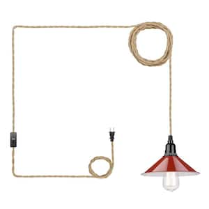 60 -Watt 1 Light Red Shaded Pendant Light with Metal Shade Plug in Cord, No Bulbs Included
