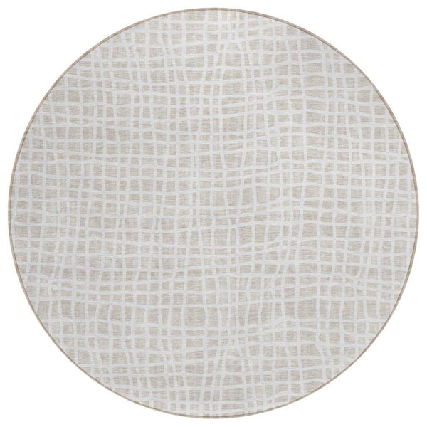 Chantille Machine Washable Indoor/Outdoor Abstract ACN729 Ivory 8 ft. x 8 ft. Area Rug