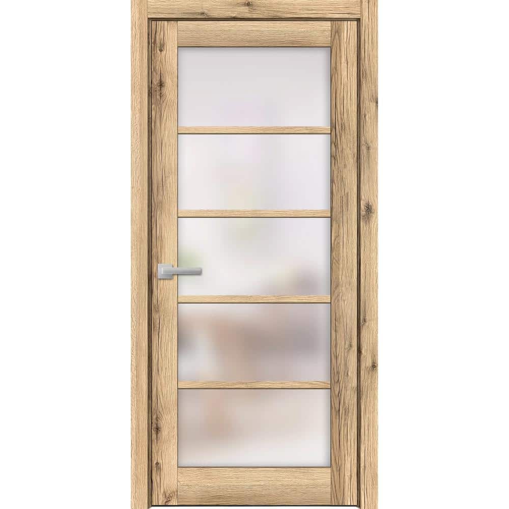 28 in. x 80 in. Right-Hand/Inswing Solid Frosted Glass Oak Wood Single Prehung Interior Door with Hardware price history on PriceWatchPro