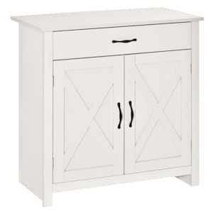 White MDF Farmhouse Barn Door Style Sideboard Cabinet, Buffet Storage Cabinet Coffee Bar for Living Room or Entryway