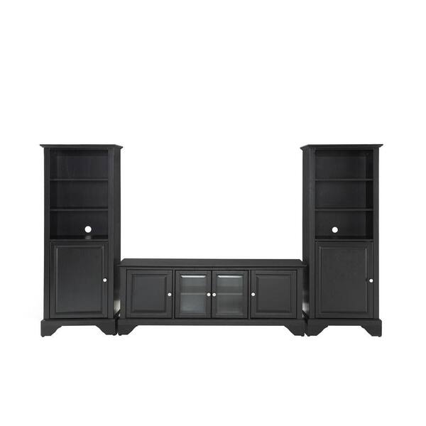 Crosley LaFayette Low Profile TV Stand and 2-Audio Piers in Black