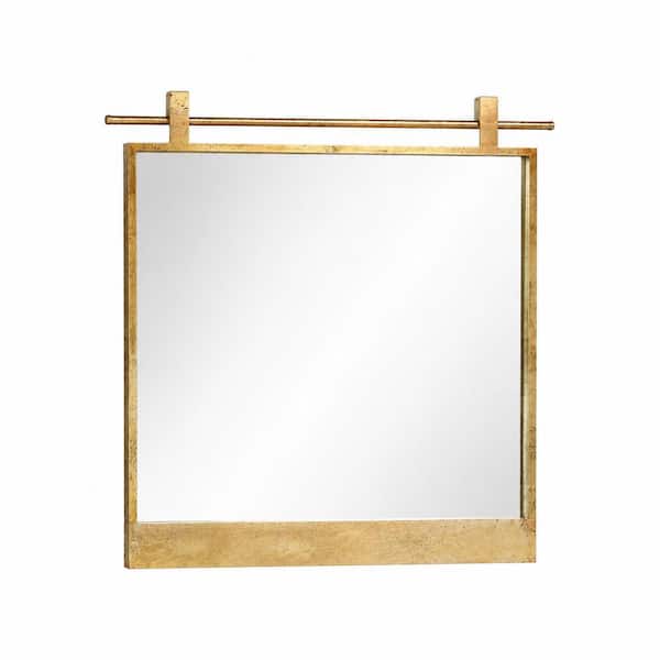 24 in. W x 24 in. H Square Framed Wall Mirror Barn Door Vanity Mirror in Matte Brushed Gold for Bathroom