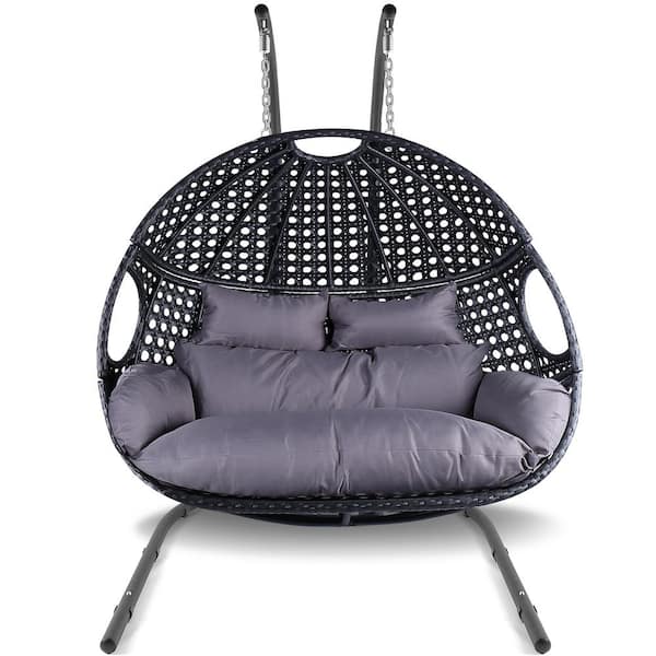 Boosicavelly 47.24 in. W x 43.3 in. D x 76.77 in. H 2-Person Metal Stand Only Patio Swing with Black Pillow And Black Cushions