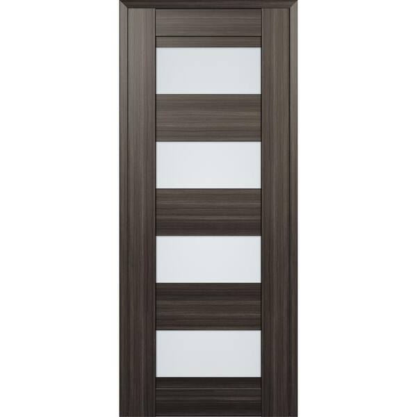 Della 30 in. W x 80 in. No Bore 4-Lite Solid Core Frosted Glass Gray Oak Finished Wood Composite Interior Door Slab