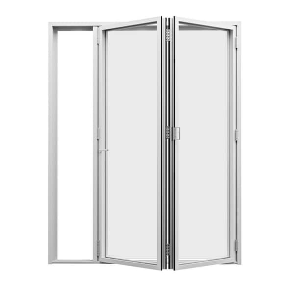 72 in. x 80 in. Right Center Opening/Outswing Double Tempered Glass White Aluminum Folding Patio Door