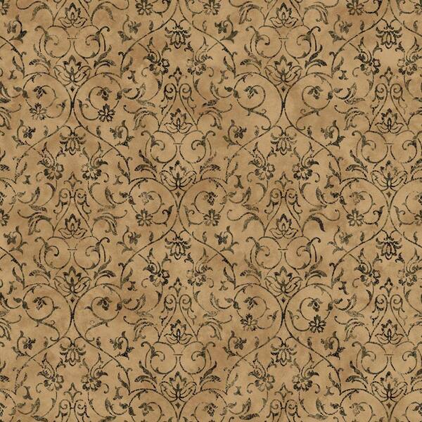 The Wallpaper Company 56 sq. ft. Earth Tone Ironwork Scroll Wallpaper-DISCONTINUED