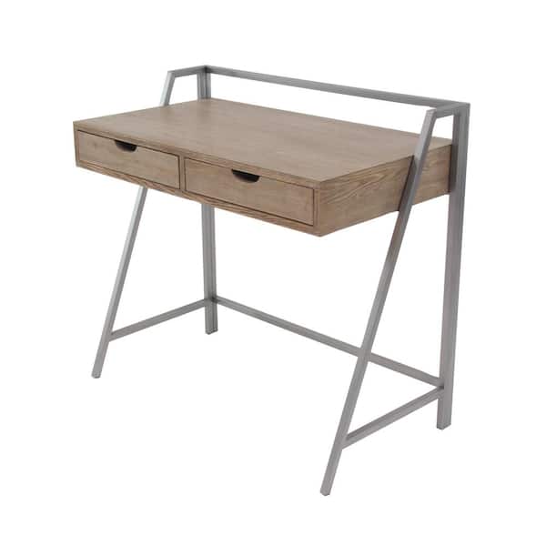 Litton Lane Rectangle Brown Metal 2 Drawer Writing Desk with Wood Top