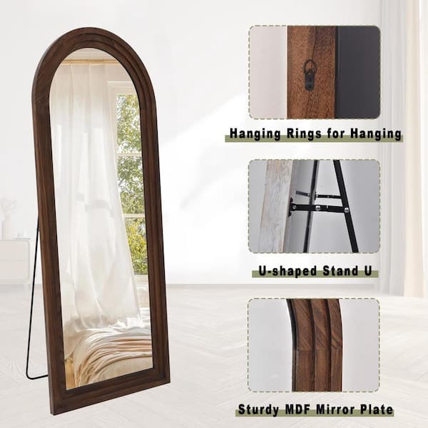 XRAMFY 64 in. H x 21 in. W Arched Classic Brown Wood Framed Full