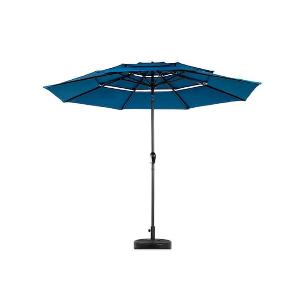 10 ft. 3 Tier Aluminum Market Auto Tilt Patio Umbrella in Dark Blue