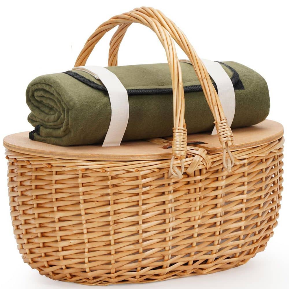 15 in. Cooler Picnic Basket with Blanket, Wicker Picnic Hamper with Folding Woven Handle for Picnic, Camping price history on PriceWatchPro