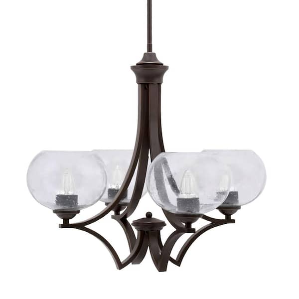 Unbranded Clevelend 4-Light Dark Granite Round Chandelier with 7 in. Clear Bubble Glass Shades, No bulbs included