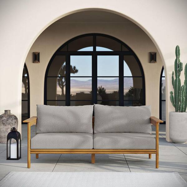 MODWAY Wren Natural Teak Outdoor Loveseat with Driftwood Brown