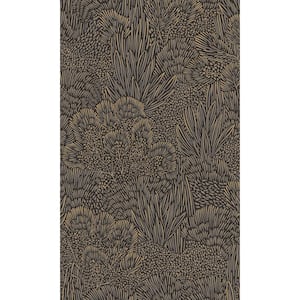Black/Gold Embossed Leaves and Trees Tropical Print Non-Woven Non-Pasted Textured Wallpaper 57 sq. ft.