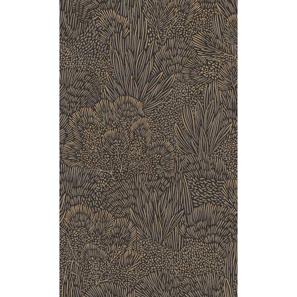 Walls Republic Black/Gold Embossed Leaves and Trees Tropical Print Non-Woven Non-Pasted Textured Wallpaper 57 sq. ft.