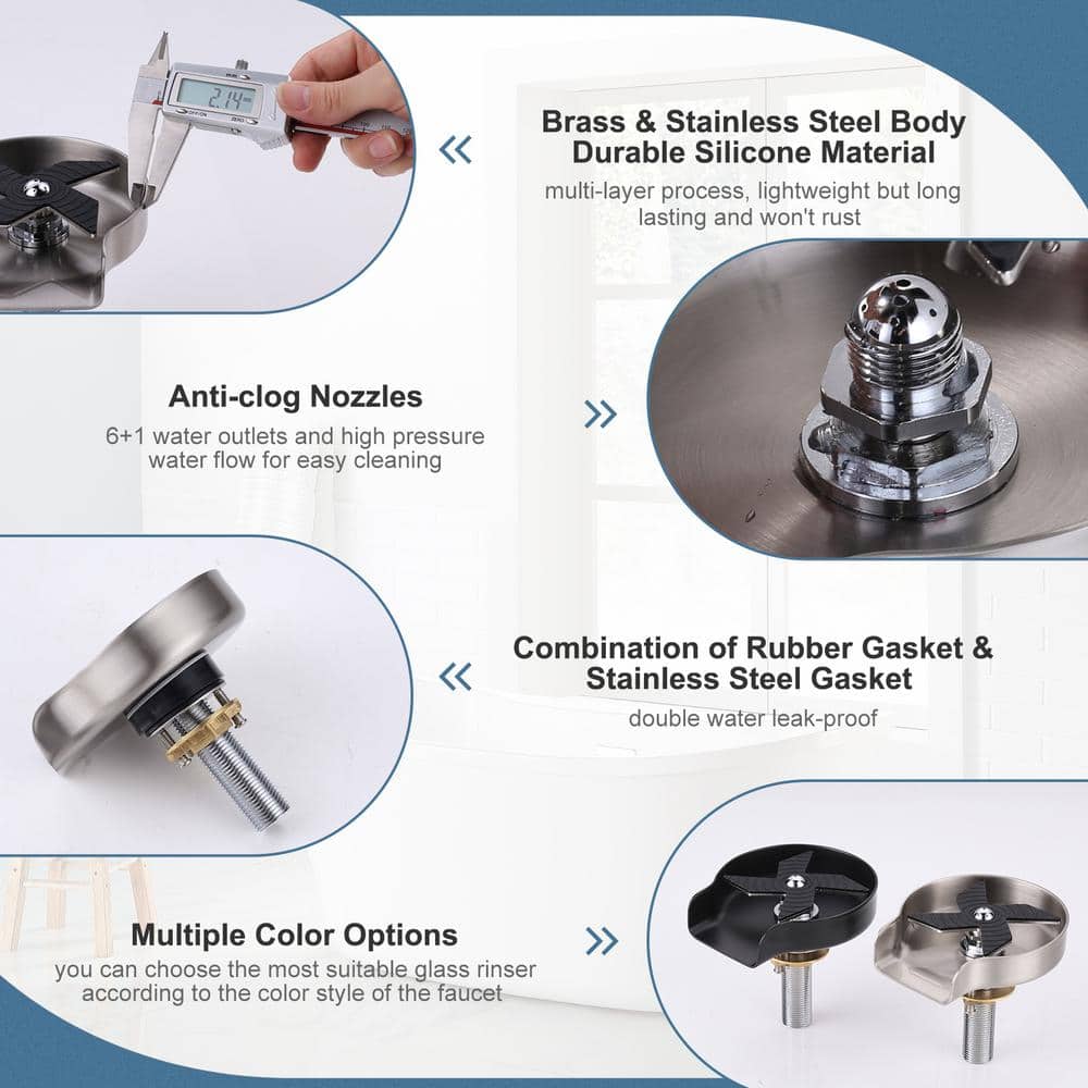 Brushed Nickel Stainless Steel Glass Rinser with Silicone Blade