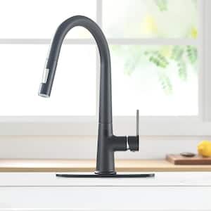 Single Handle Touchless Pull Down Sprayer Kitchen Faucet with Deckplate in Matte Black