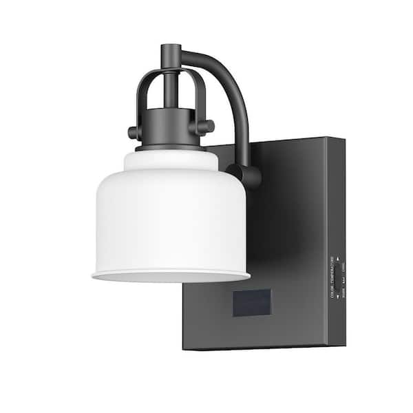 Rockhill 6 in. 1-Light LED Wall Sconce Vanity Light Matte Black for Bathroom Kitchen with Motion Activated Night Light
