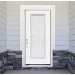 Legacy 32 in. x 80 in. Right-Hand/Inswing Full Lite Clear Glass Mini-Blind White Primed Fiberglass Prehung Front Door