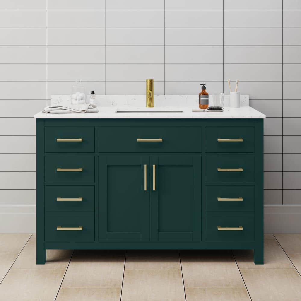 Beckett 54" Green Freestanding Single Bathroom Vanity with Marble Top