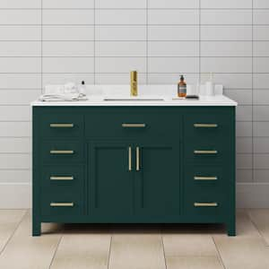 Beckett 54 in. W x 22 in. D x 35 in. H Single Sink Bathroom Vanity in Green with Carrara Cultured Marble Top