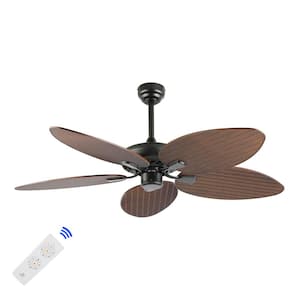 Raffles 52 in. Bohemian Industrial App/Remote-Controlled 6-Speed Palm Blade Ceiling Fan, Black/Neutral Brown Wood Finish