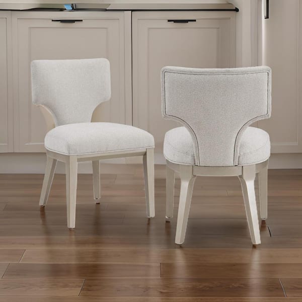 Benjara Champagne Linen Curved Back Dining Chair (Set of 2)