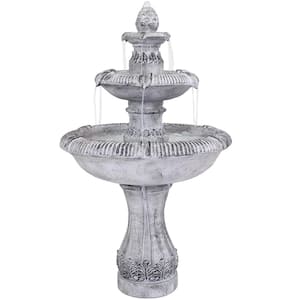 Mediterranean-Inspired 3-Tier Outdoor Water Fountain-Gray