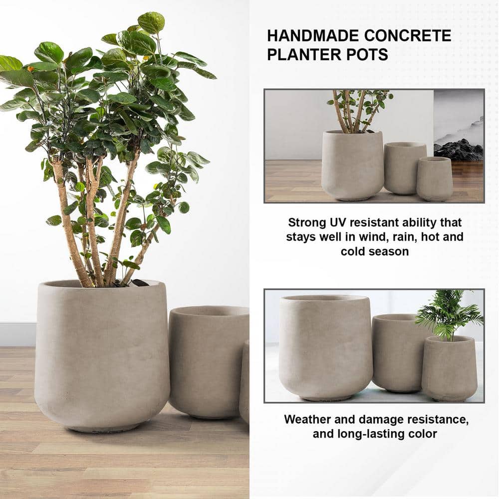 Weathered Concrete Round Planter Set with Drainage Holes