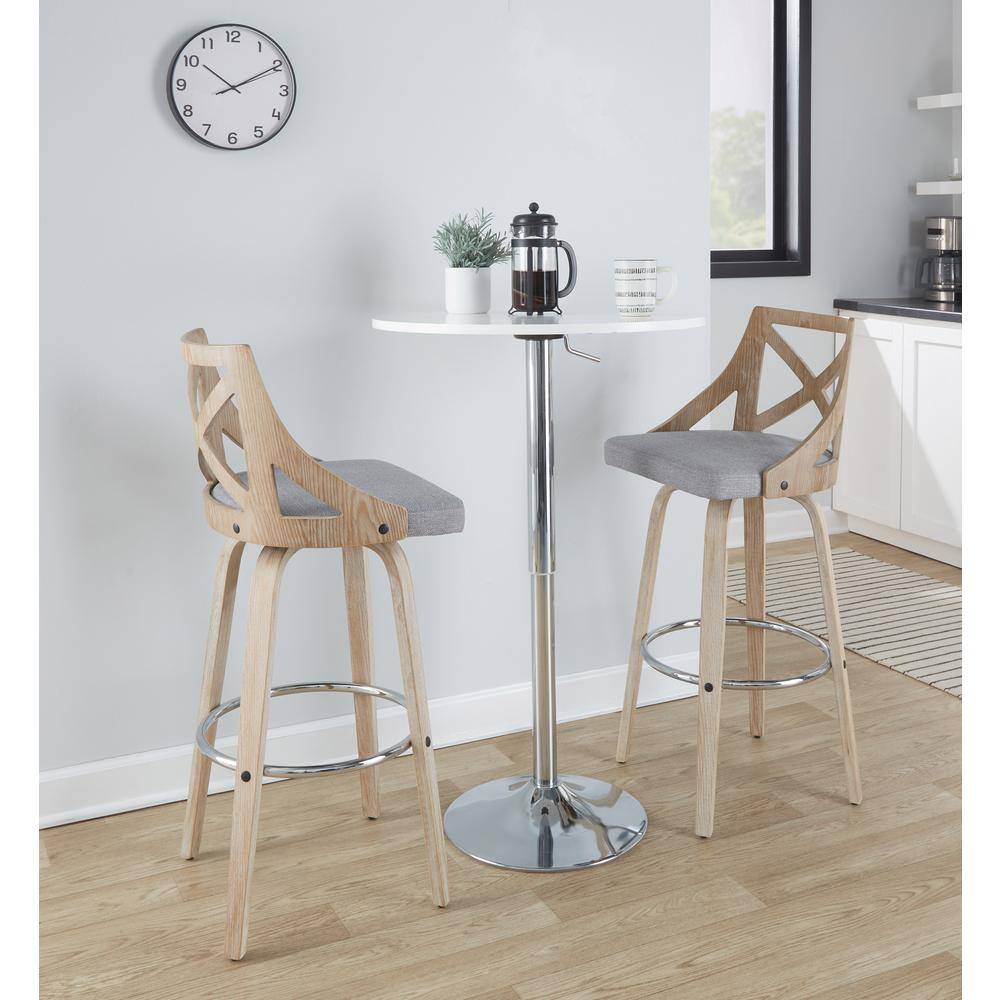 Charlotte 30" White Washed Wood and Chrome Barstool Set