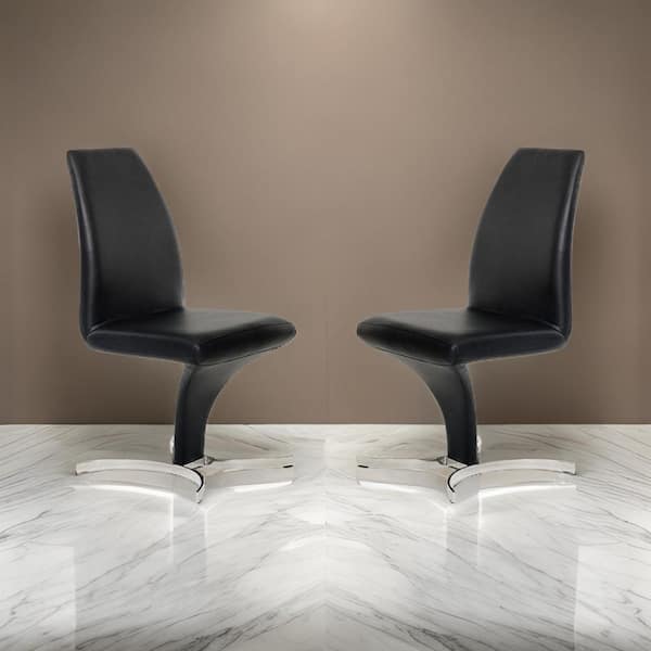 Benjara Black and Chrome Faux Leather Metal Legs Dining Chair (Set of 2)