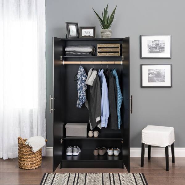 Freestanding Wardrobe Black Metal with Natural Wood - Brightroom™