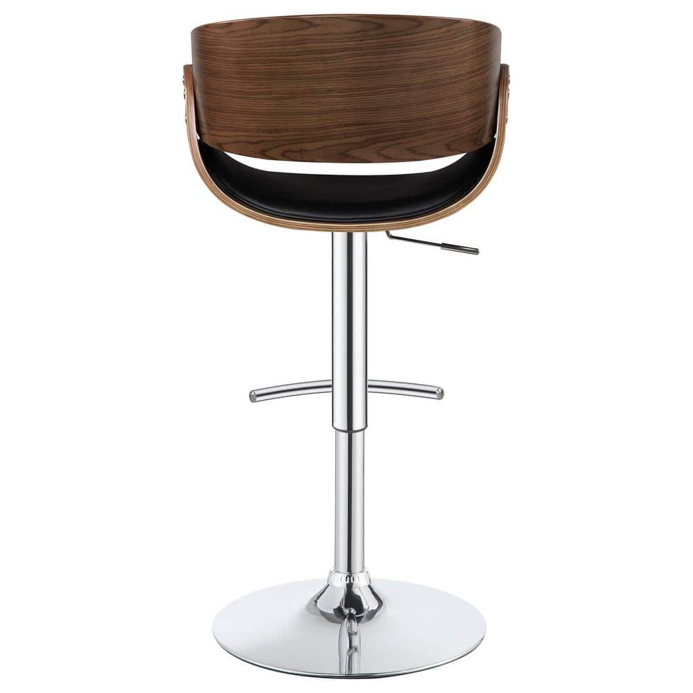 Black Adjustable Swivel Bar Stool with Walnut Wood and Chrome Base