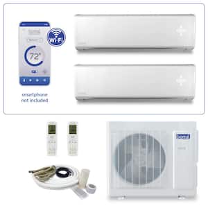 Brisa Dual Zone 18000 BTU 1.5 Ton Smart Home Ductless Mini Split Air Conditioner Heat Pump 25 ft. Install Kit 230V