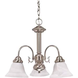 3-Light Brushed Nickel Chandelier with Alabaster Glass Bell Shades