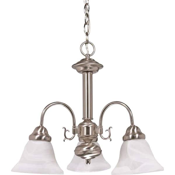 3-Light Brushed Nickel Chandelier with Alabaster Glass Bell Shades