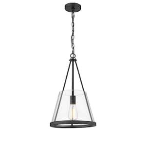 Lux 1-Light Matte Black Shaded Pendant Light with Clear Glass Shade