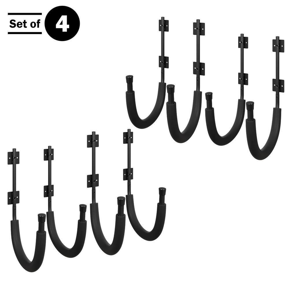Black Powder-Coated Steel Kayak Wall Mount Hangers, 4-Pack