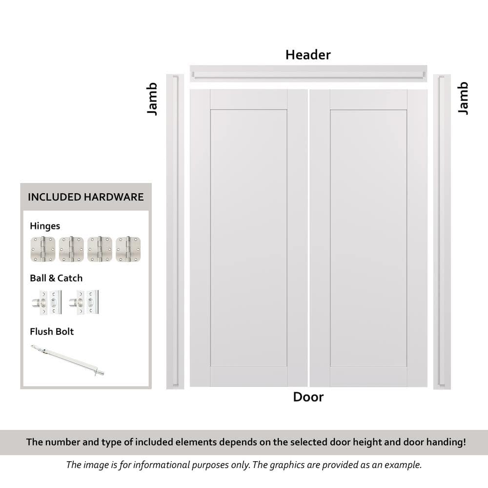 56" Frosted Glass Pine Composite Double Prehung French Door