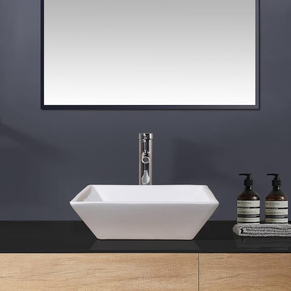 Satico 16 in. Ceramic Square Above Counter Sink Basin Top Mount Vessel Sink in White