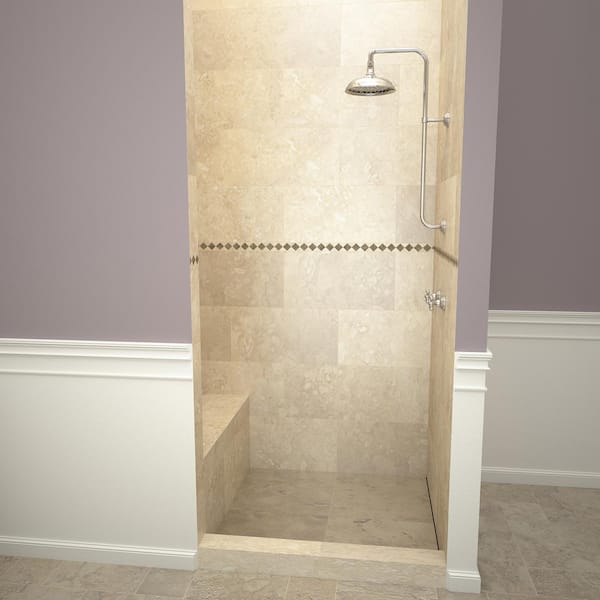 Base'N Bench 48 in. x 60 in. Single Threshold Shower Base and Bench Kit with Right Drain and Tileable Trench Grate