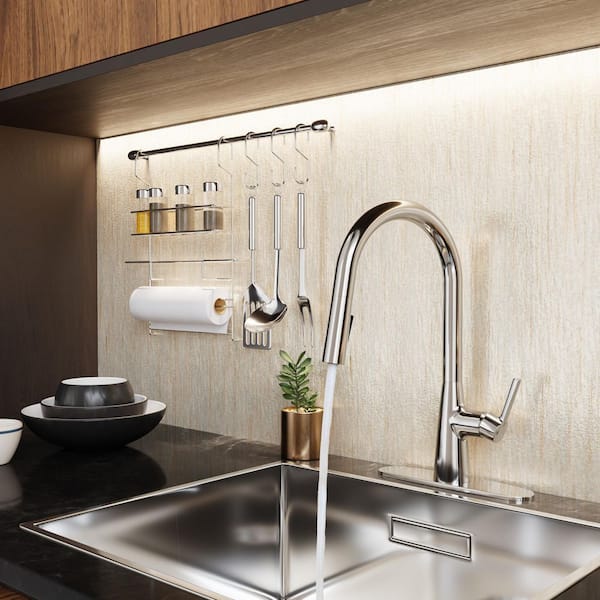 Modern Polished Chrome 15.86 in. H Pull-Down Kitchen Faucet with 360° Swivel Spout